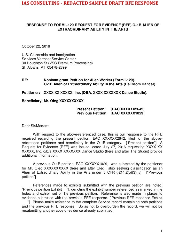 Form I Rfe Sample Letter Form I Rfe Sample Letter