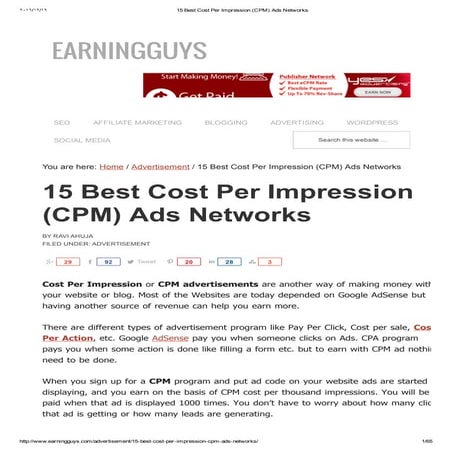 15 best cost per impression (cpm) ads networks