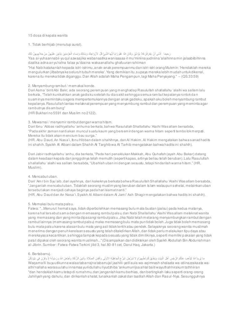 15 Dosa Di Kepala Wanita