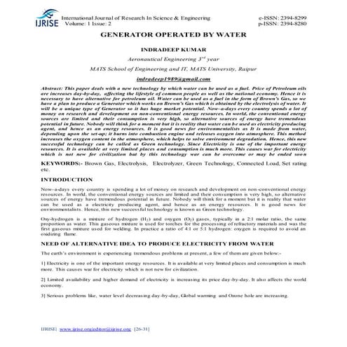 GENERATOR OPERATED BY WATER | PDF
