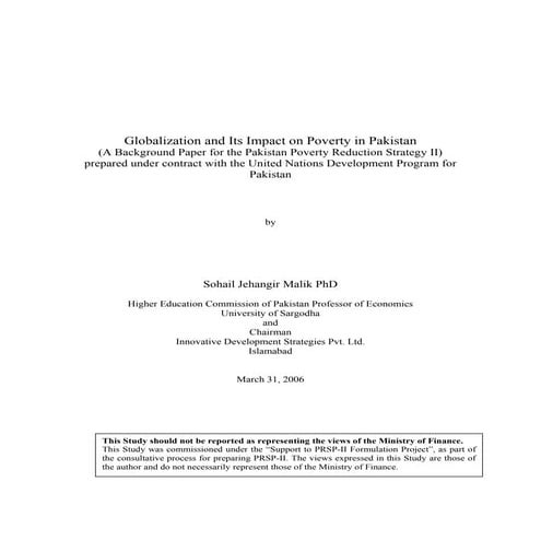  Globalization and Its Impact on Poverty in Pakistan(A Background Paper for t...