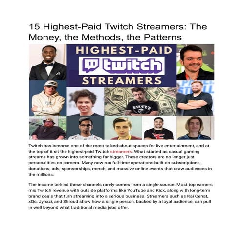 Inside the Earnings and Strategies of Top 15 Twitch Streamers | PDF