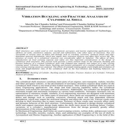 VIBRATION BUCKLING AND FRACTURE ANALYSIS OF CYLINDRICAL SHELL