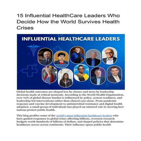 15 Influential HealthCare Leaders Who Decide How the World Survives ...
