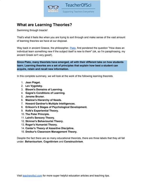 The 15 most influential learning theories in education (a complete summary)