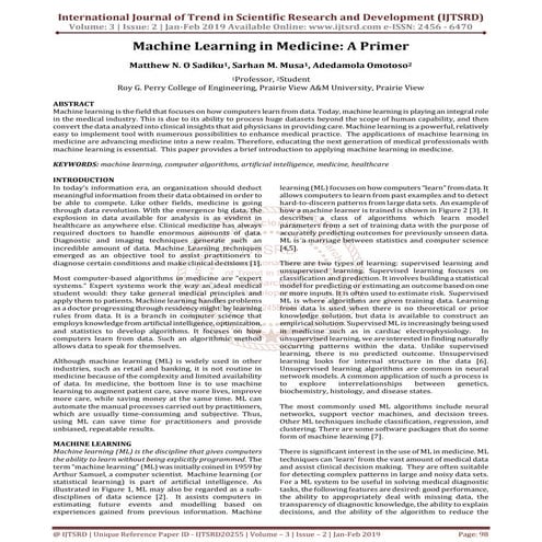 Machine Learning in Medicine A Primer