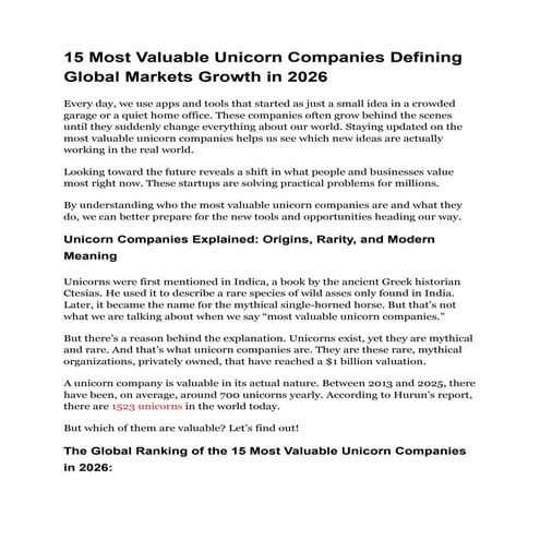 15 Most Valuable Unicorn Companies Defining Global Markets Growth in ...