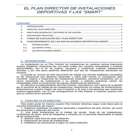 Plan director de instalaciones deportivas y el concepto smart