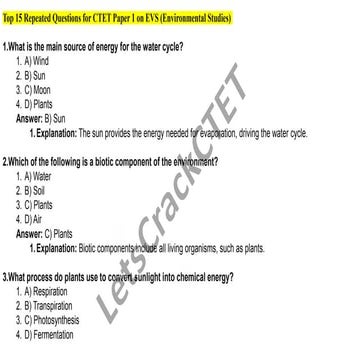 Top 20 Repeated Questions for CTET Paper 1 on EVS (Environmental Studies)