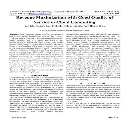 Revenue Maximization with Good Quality of Service in Cloud Computing