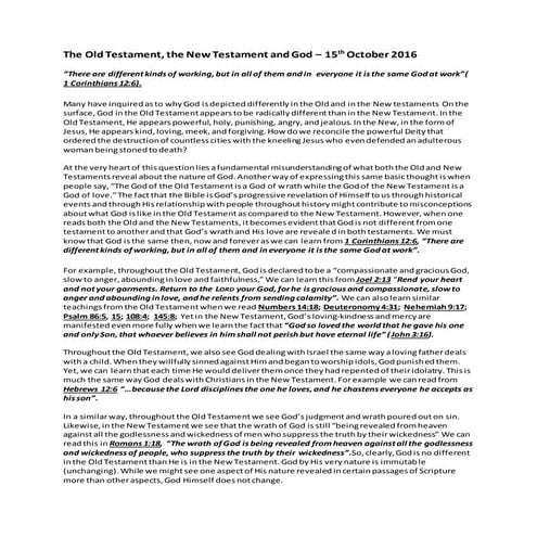 15th November 2016 - The Old Testament, New Testament and God