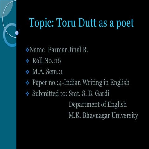 Toru Dutt as a poet