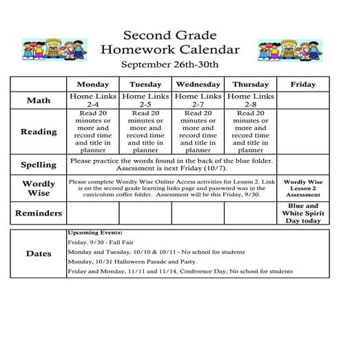 Second Grade Homework Week 2 Pdf