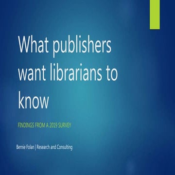 What publishers want librarians to know