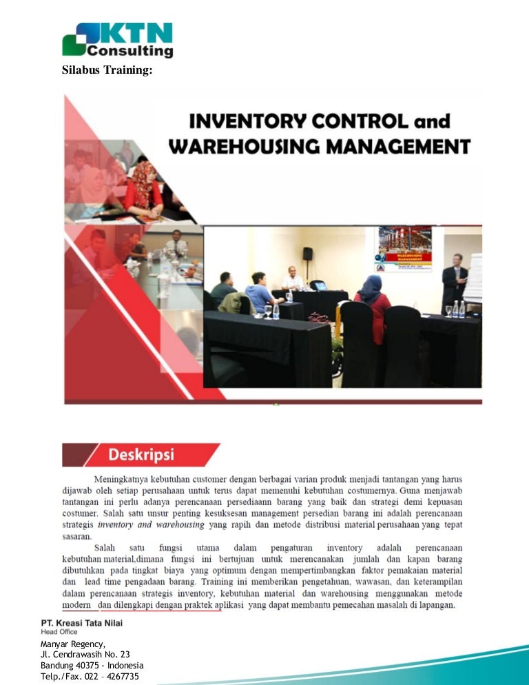 Silabus Training &quot;INVENTORY CONTROL and WAREHOUSING