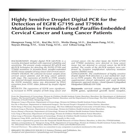 Highly Sensitive Droplet Digital PCR for the Detection of EGFR G719S and T790...