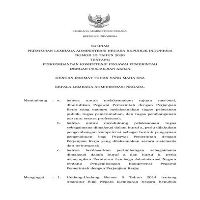 16. salinan peraturan lan no. 15 tahun 2020 tentang pengembangan kompetensi pegawai pemerintah dengan perjanjian kerja