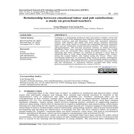 Relationship between emotional labor and job satisfaction: a study on ...