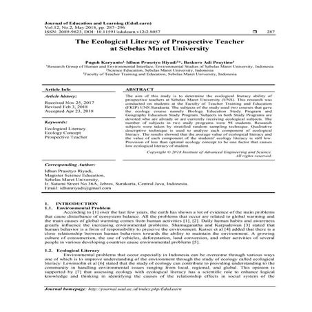 The Ecological Literacy of Prospective Teacher at Sebelas Maret University