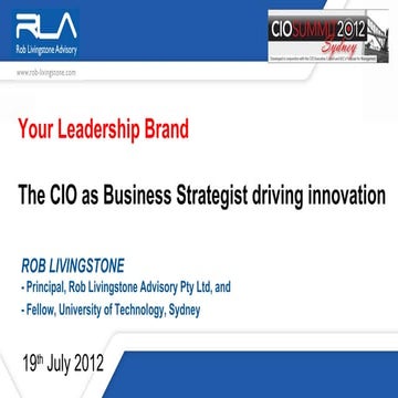 Your Leadership Brand - The CIO as Business Strategist driving innovation. CI...