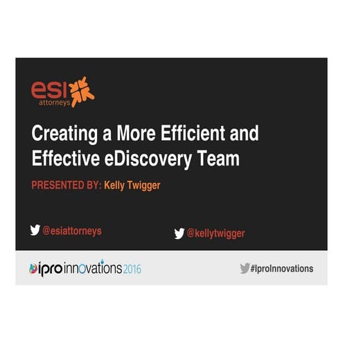 Creating a More Efficient and Effective eDiscovery Team -- Ipro Innovations 2016