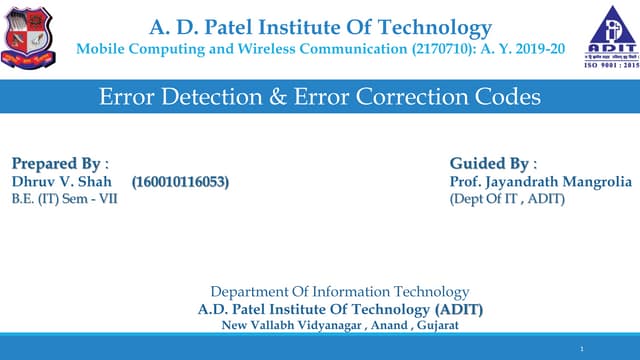 Error Detection & Error Correction Codes