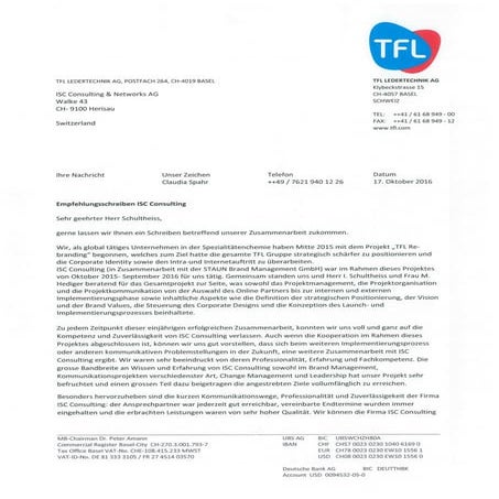 Empfehlungsschreiben ISC