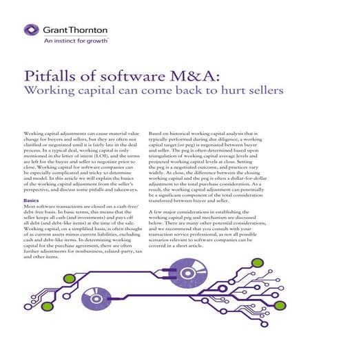 Keys to avoid working capital adjustment pitfalls 