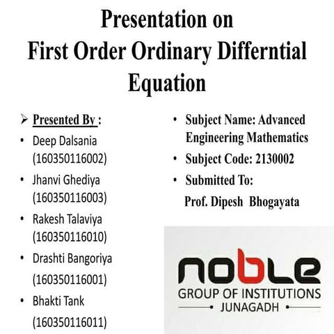 First Order Ordinary Differential Equation | PPTX