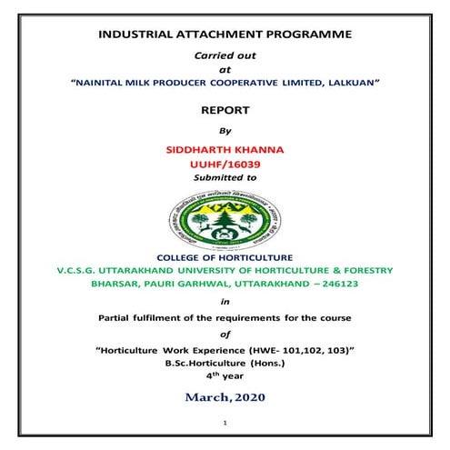 Report on Industrial Training at UCDF (Aanchal Dairy)