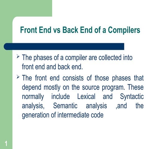 Types of Compiler frontend vs backend of compiler