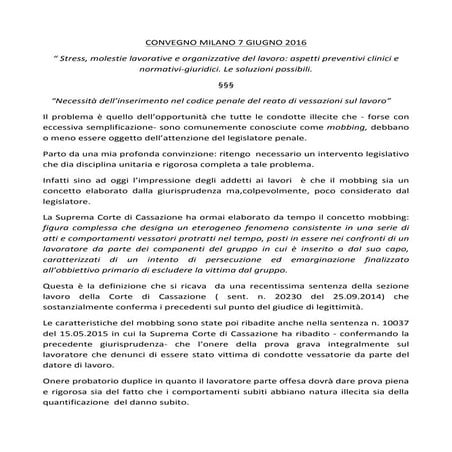 Convegno “ Stress, molestie lavorative e organizzative del lavoro: aspetti pr...