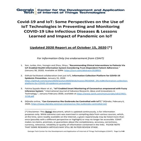 Covid-19 and IoT: Some Perspectives on the Use of IoT Technologies in Prevent...