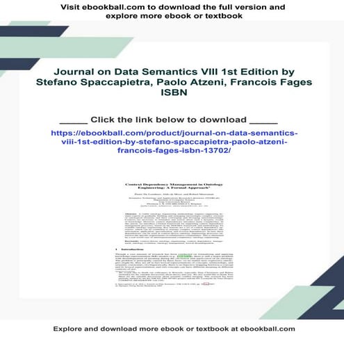 Journal on Data Semantics VIII 1st Edition by Stefano Spaccapietra, Paolo Atzeni, Francois Fages ISBN