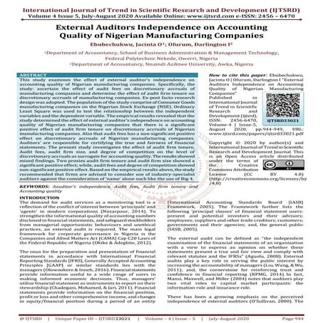 Effect of Auditor Independence on Audit Quality: A Review of Literature ...