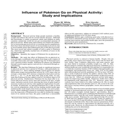 Influence of Pokémon Go on Physical Activity: Study and Implications