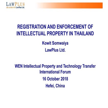 Registration and Enforcement of IP in Thailand