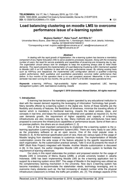 Load balancing clustering on moodle LMS to overcome performance issue ...