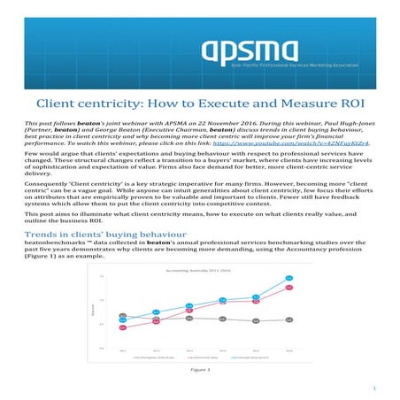 APSMA Thought Leadership - Client centricity: How to Execute and Measure ROI