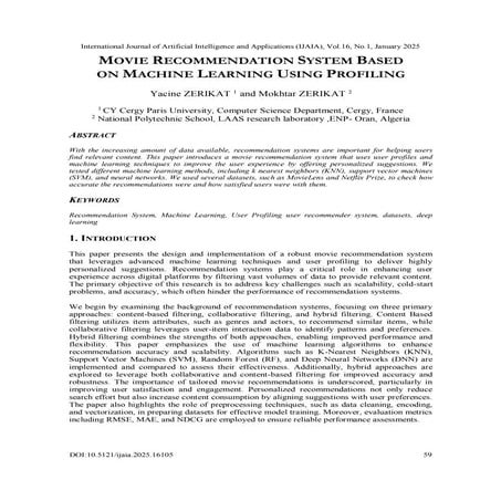 MOVIE RECOMMENDATION SYSTEM BASED ON MACHINE LEARNING USING PROFILING