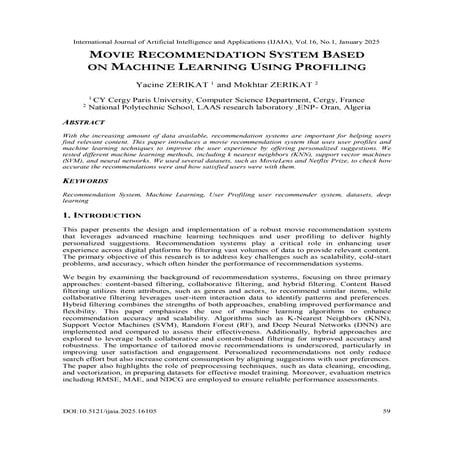 Movie Recommendation System Based on Machine Learning using Profiling