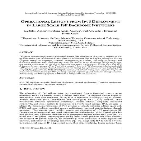 OPERATIONAL LESSONS FROM IPV6 DEPLOYMENT IN LARGE SCALE ISP BACKBONE ...
