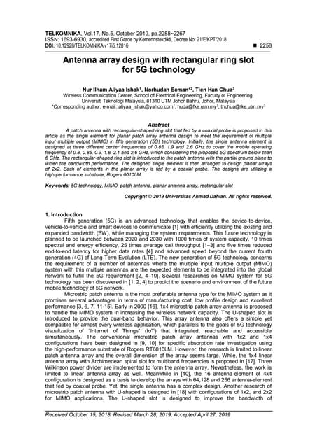 Antenna Design for 4x4 MIMO 5G Communication | PDF