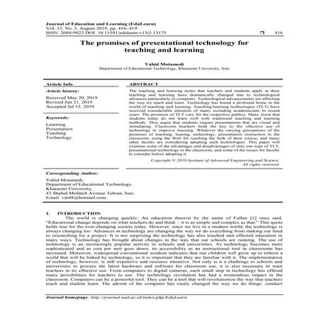 The promises of presentational technology for teaching and learning