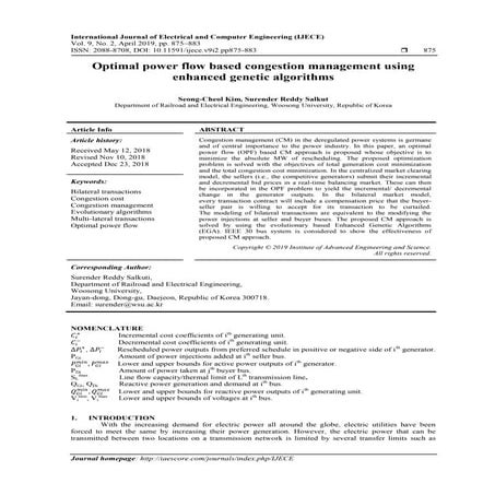 Optimal power flow based congestion management using enhanced genetic ...