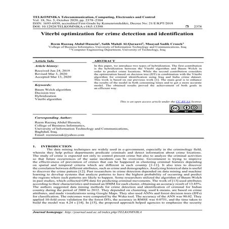 Viterbi optimization for crime detection and identification