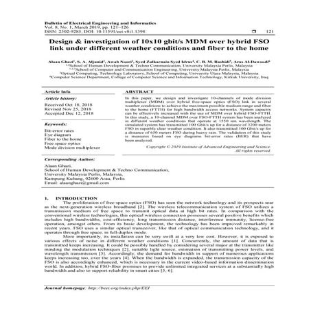 Design & investigation of 10x10 gbit/s MDM over hybrid FSO link under differe...