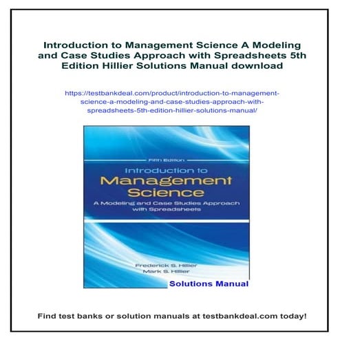 Introduction to Management Science A Modeling and Case Studies Approach ...