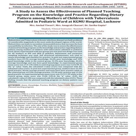 A Study to Assess the Effectiveness of Planned Teaching Program on the Knowle...
