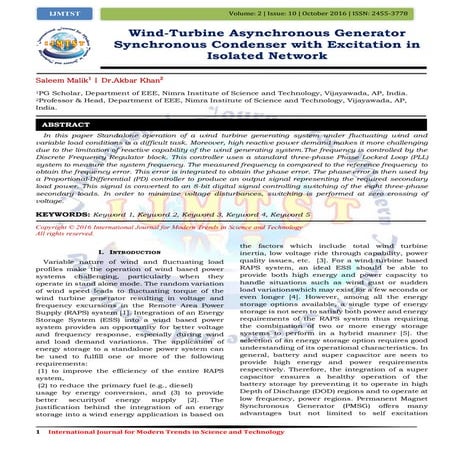 Wind-Turbine Asynchronous Generator Synchronous Condenser with Excitation in ...